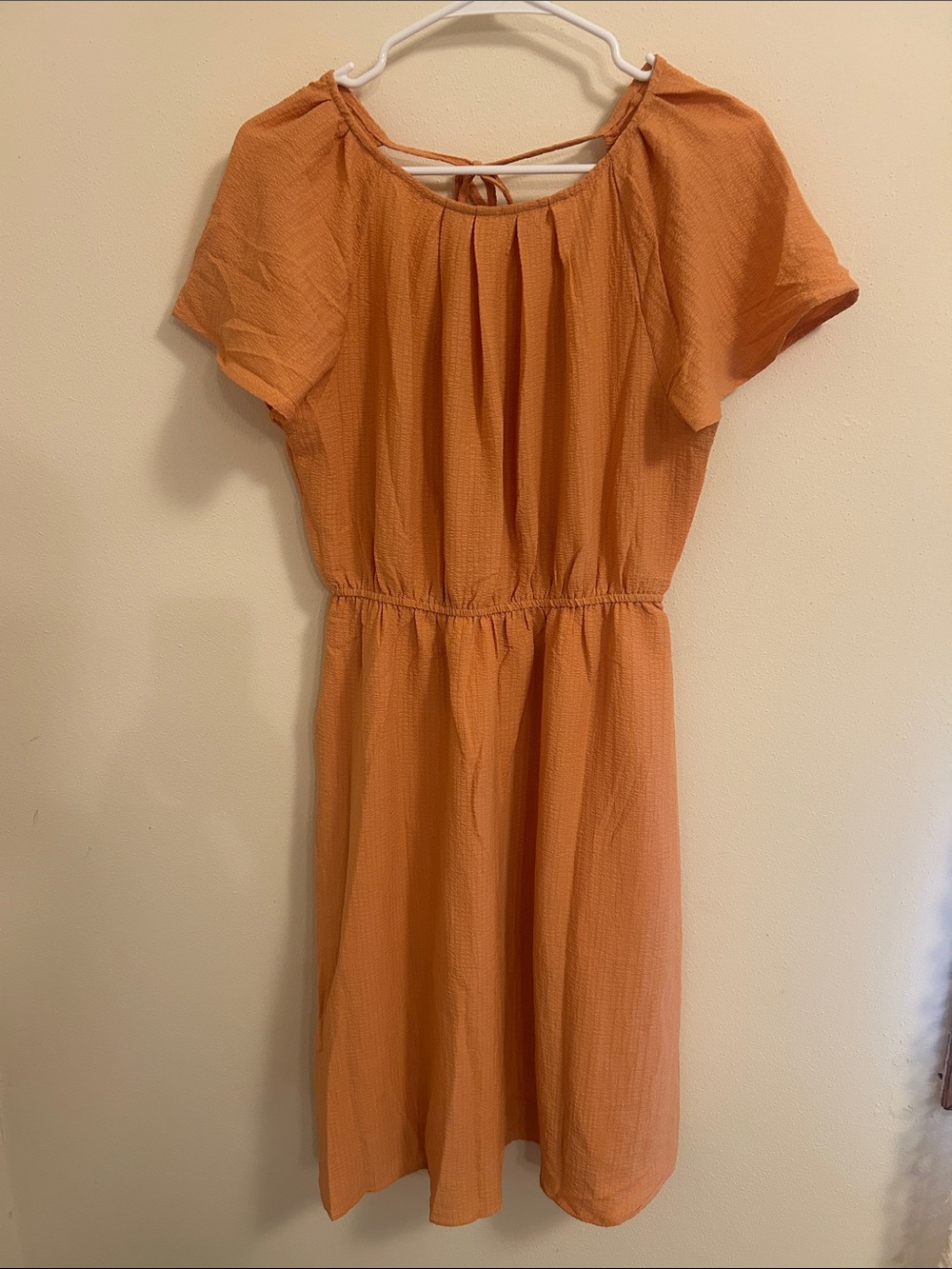 Hem & Thread Peach-Orange Short Sleeve Midi Dress